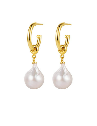 Baroque Pearl Gold Hoop Earrings