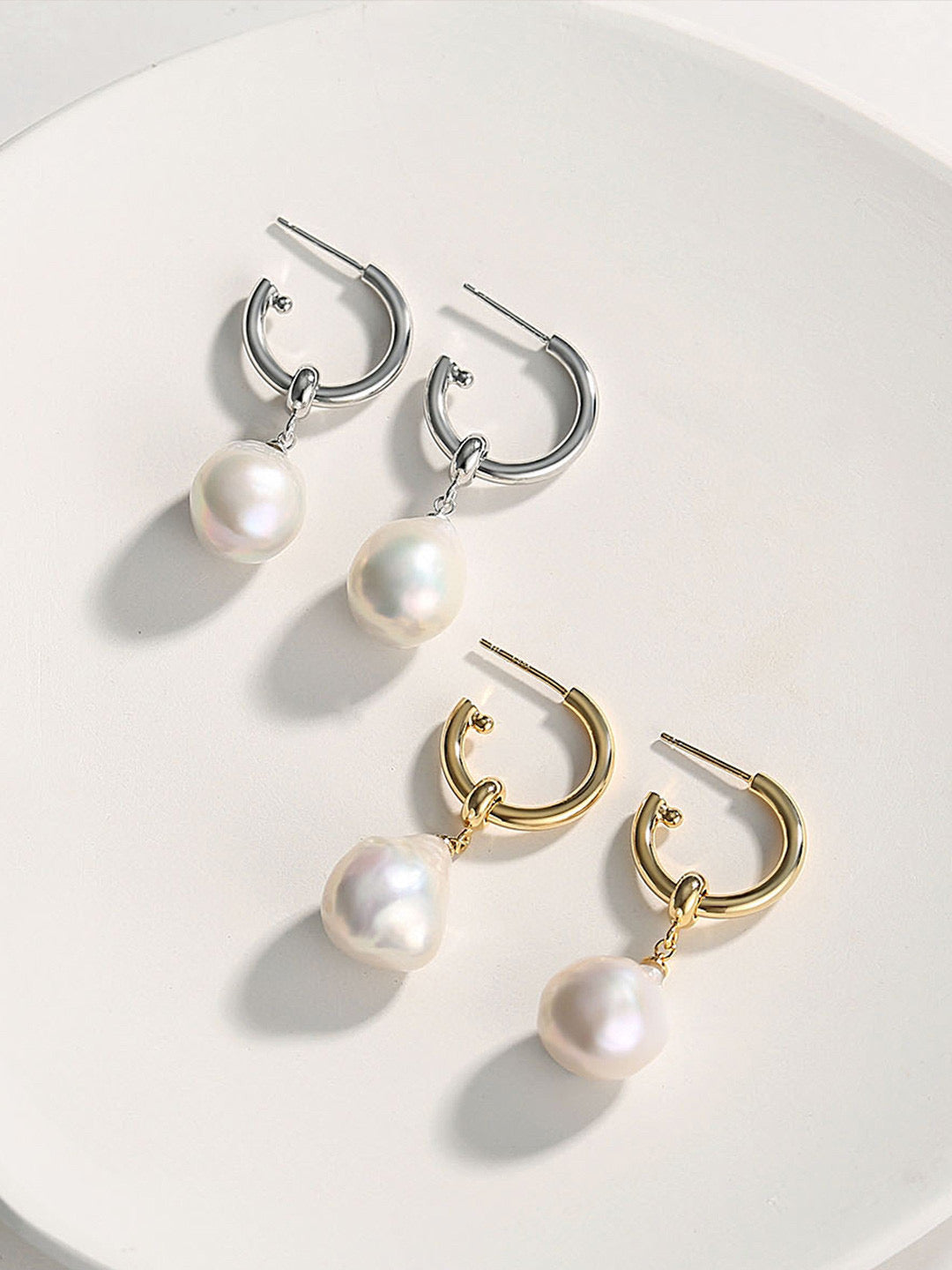 Baroque Pearl Gold Hoop Earrings