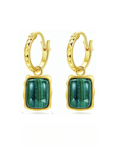 Malachite Charm Mini Hoop Earrings