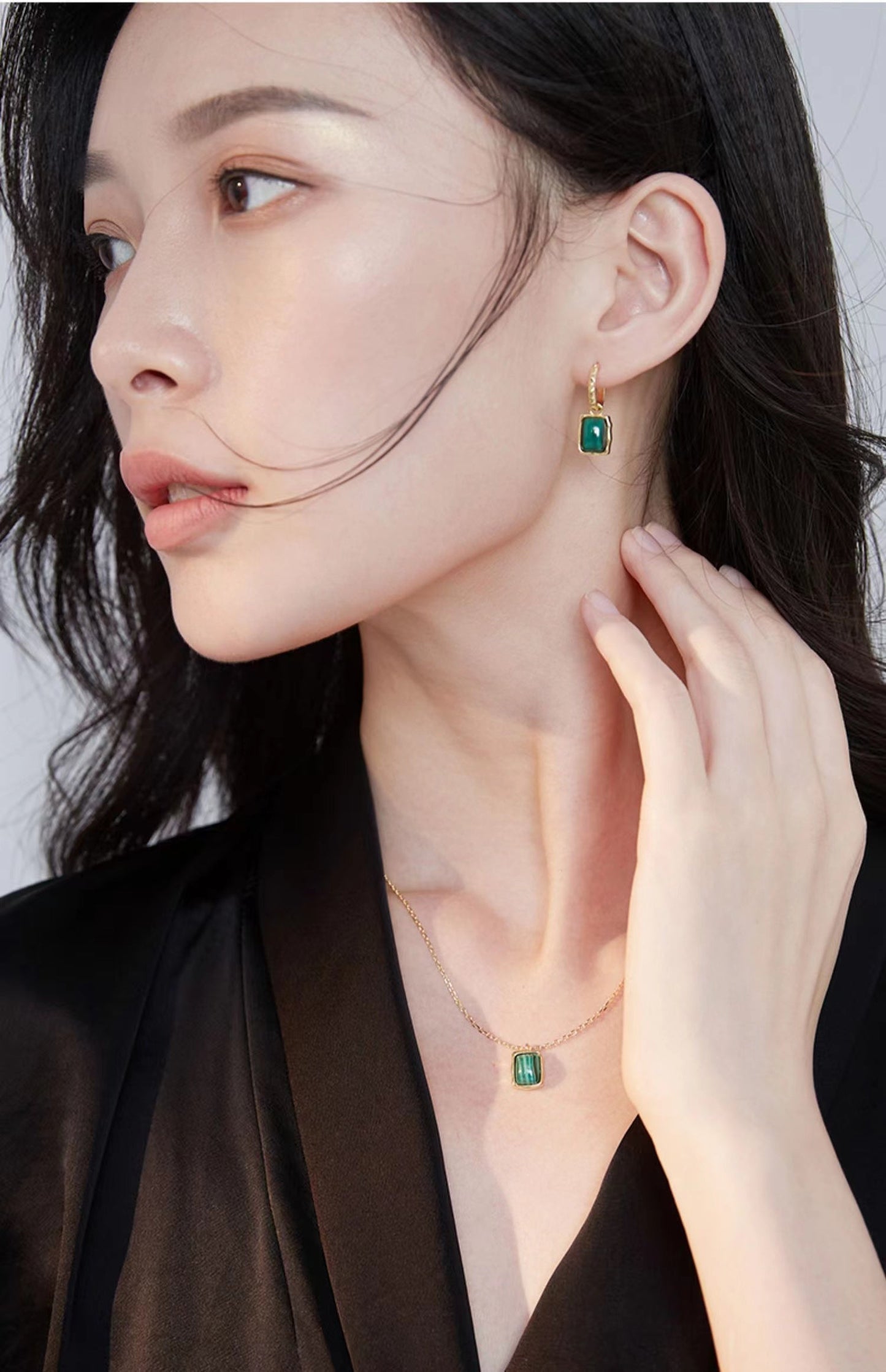 Malachite Charm Mini Hoop Earrings