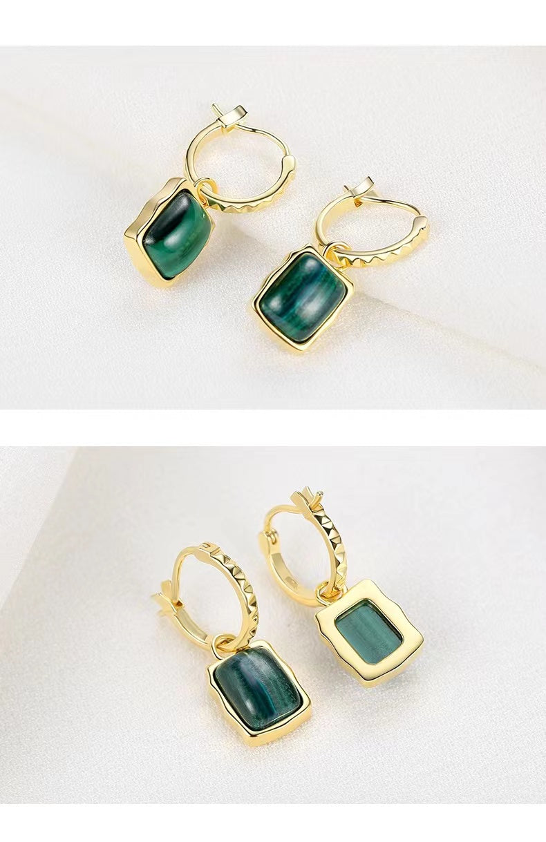 Malachite Charm Mini Hoop Earrings