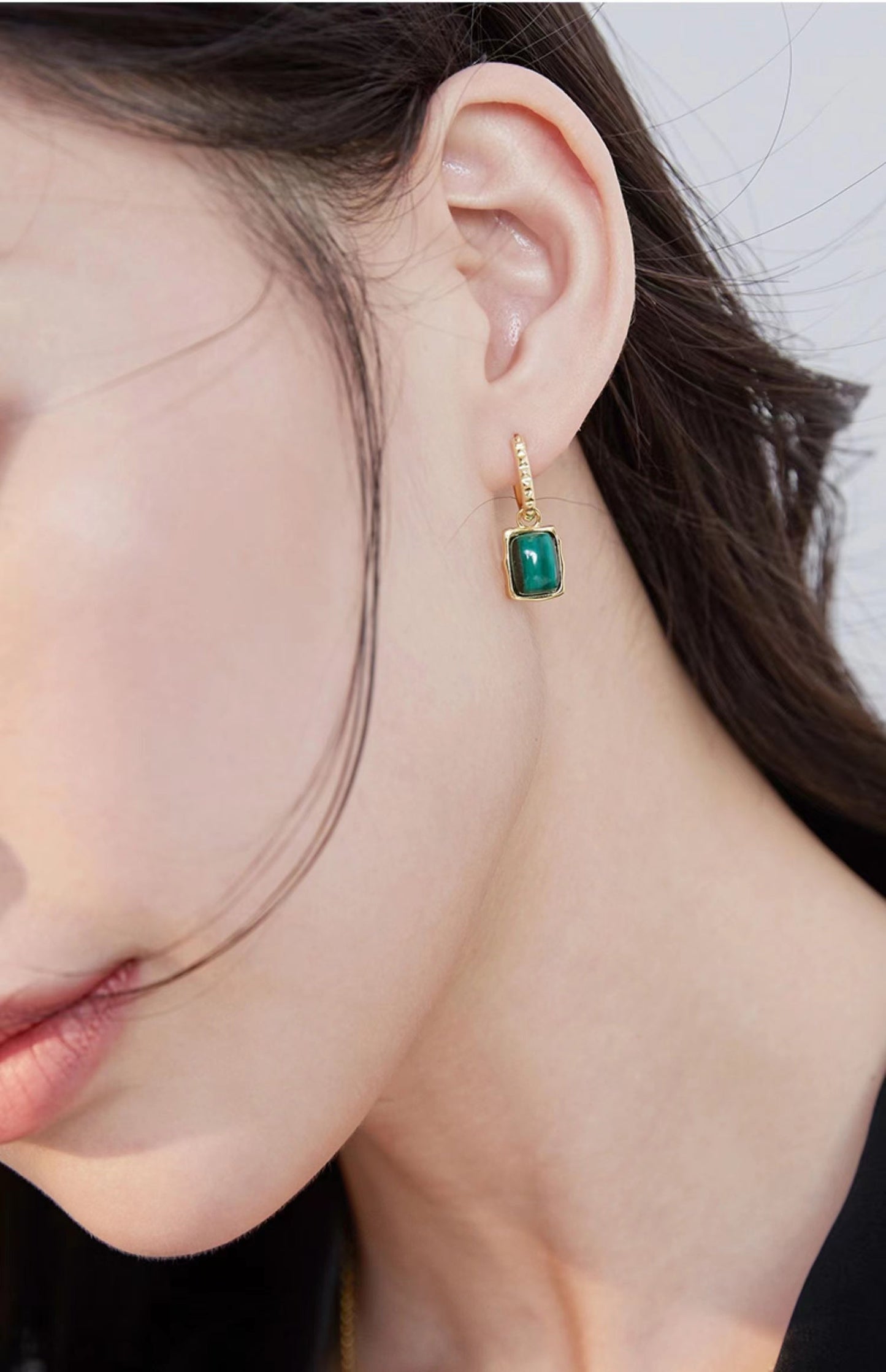 Malachite Charm Mini Hoop Earrings