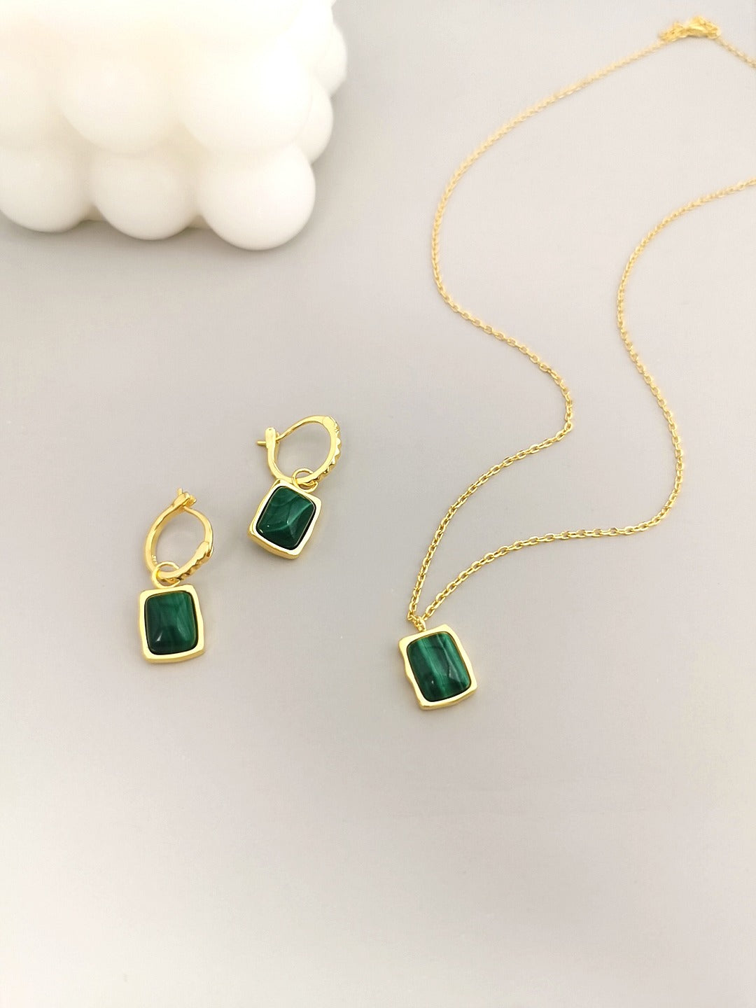 Malachite Charm Mini Hoop Earrings